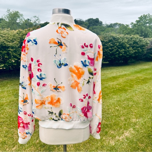 INC International Concepts White with Velvet Flowers Bomber Jacket - Picture 13 of 16
